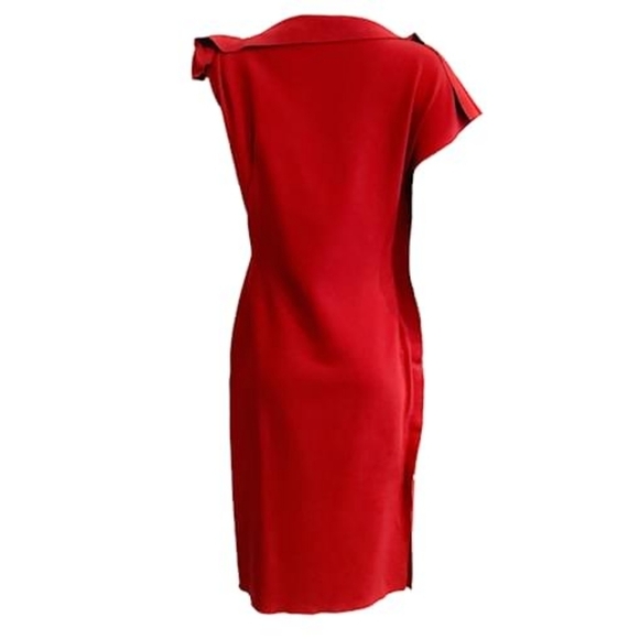 Lanvin Red Wool Raw Seam Asymmetric Dress size 12(44fr) in EUC - Picture 2 of 16
